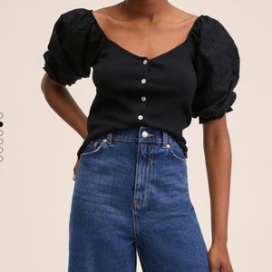 Mango off the shoulder black eyelet top. Image borrowed from Mango.